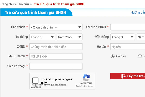 Tra cứu quá trình tham gia BHXH trên trang web của cơ quan BHXH